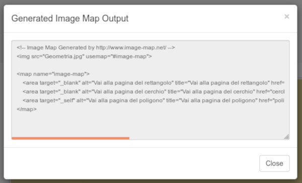 Parte del codice HTML prodotto da Image Map Generator