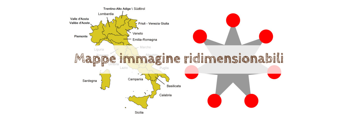 Sagoma dell'Italia suddivisa in regioni e una stella a sette punte