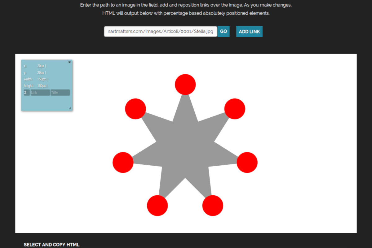 Nella pagina di Responsive Image Map Generator compare l'immagine con la stella