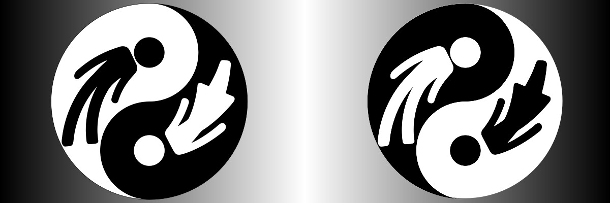 Il simbolo yin-yang con le icone uomo e donna