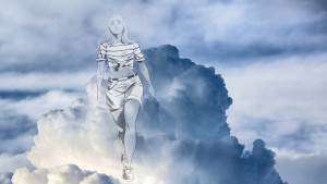 Isobel, semitrasparente, appare dalle nubi