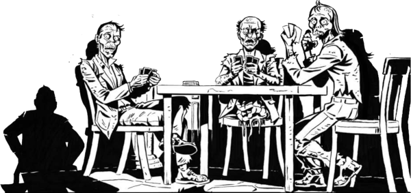 Tre zombie giocano a carte